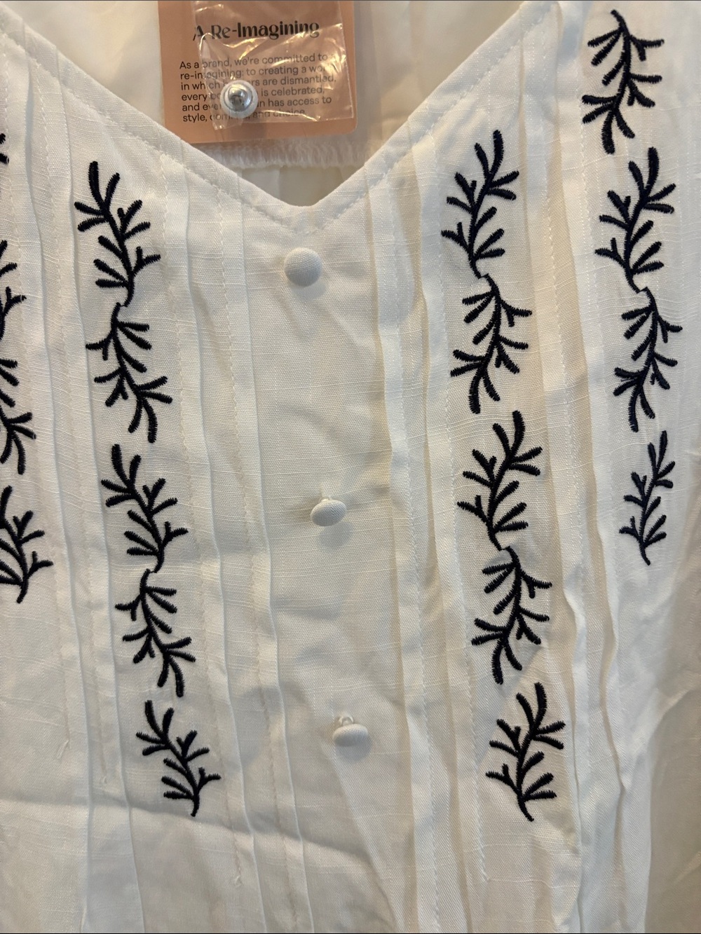 BloomChic White Eyelet Sleeve Button-Front Blouse with Black Embroidery - Picture 2 of 7